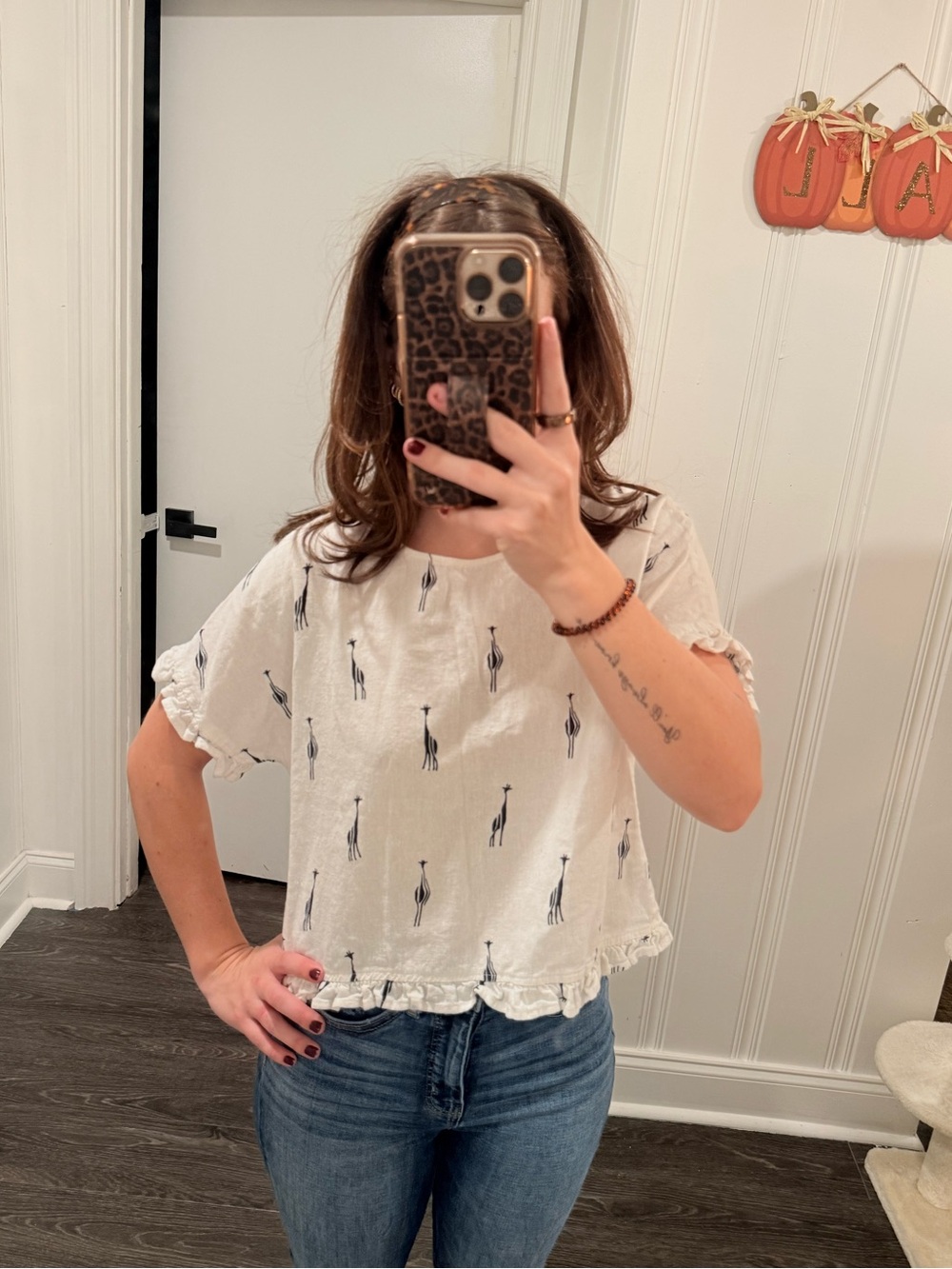White Blouse W/ Giraffes